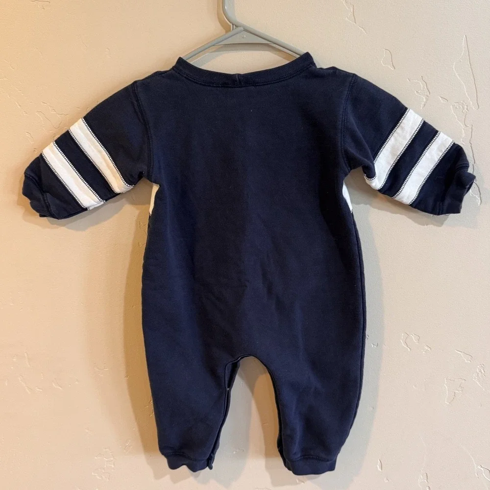 Vintage OshKosh Bgosh Baby Boys Navy Football Fleece Romper One Piece 18 Months